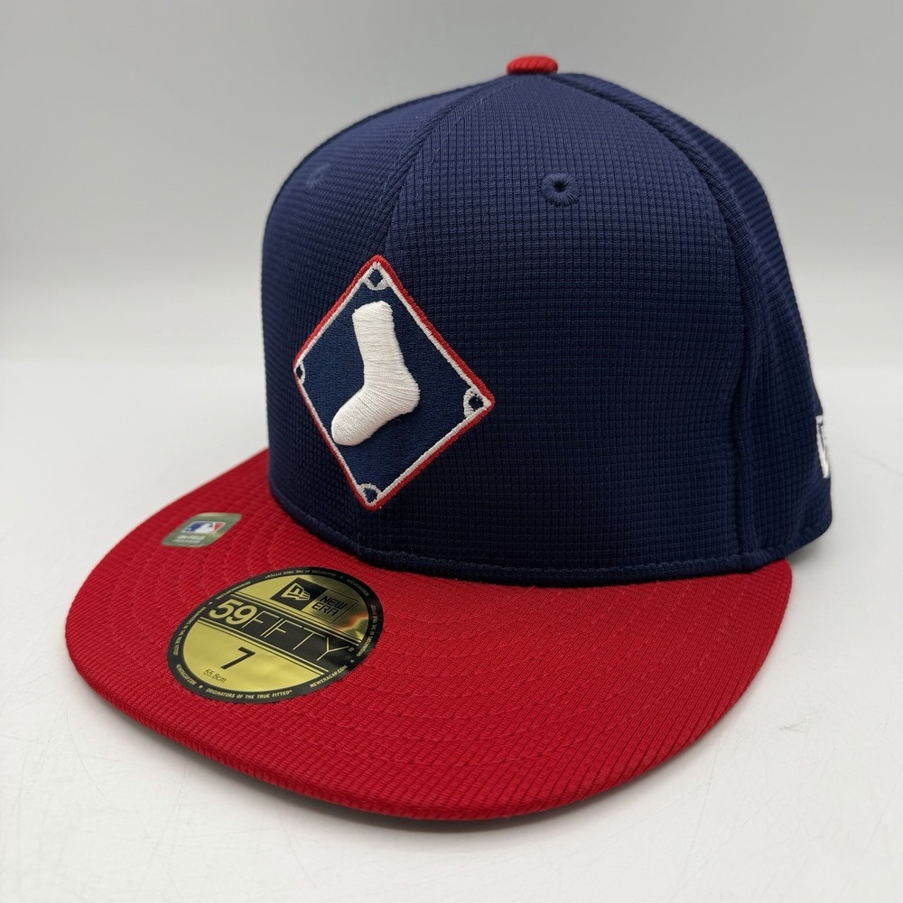 New Era 59FIFTY Chicago White Sox BP Batting Practice Hat Cap Sz 7 Navy/Red MLB